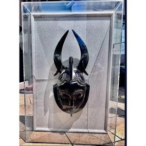 Wood Carved Black African Cermonial Mask In Case